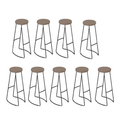 Imagem de Kit 09 Banqueta Alta Lena Industrial Ferro E Madeira Maçiça Capa Corino Bege - Amey Decor