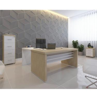 Imagem de Escritório Completo 4 Peças 1 Mesa 160Cm 1 Mesa De Apoio 1 Gaveteiro 1 Arquivo Alto Artany Carvalho/Branco