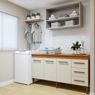 Imagem de Lavanderia Modulada Balcão 3 Portas E 3 Gavetas Nova Iguaçu Nature Off White