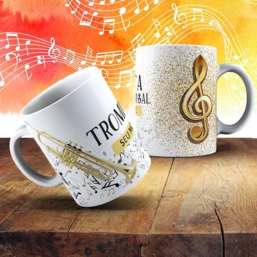 Imagem de Caneca De Porcelana 325ml Com Estampa De Instrumentos Musicais Trompete