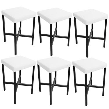 Imagem de Kit 06 Banquetas Stella Assento Plástico Estrutura Aço Fixa Baixa para Cozinha e Bar Branco