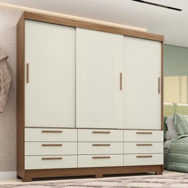 Imagem de Guarda-roupa Casal 194,40 3 Portas 9 Gavetas Dante Estilo Mm Jatoba/areia