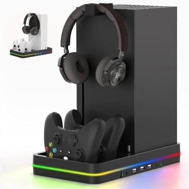 Imagem de Xbox Series X/S Dual Cooling Fan,Cooling Stand for Xbox Series X/S Console/Controller,Xbox Dual Controller Charger Station with RGB LED Light & 3 USB Ports,xbox series x accessories with 2 Headphone