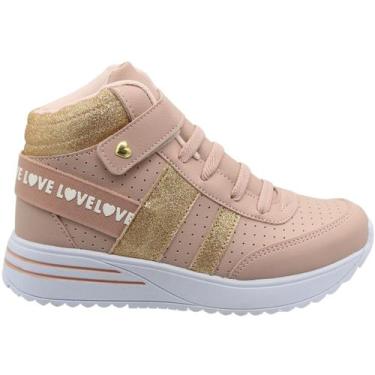 Imagem de Tênis Infantil Club Happy Cano Alto Glitter Menina, Nude, 33