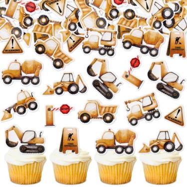 Imagem de Ercadio 45 PCS Edible Construction Cupcake Toppers Stop Sign Dump Truck Excavator Tractor Party Cake Food Picks Decorations for Construction Theme Baby Shower Kids Birthday Party Supplies