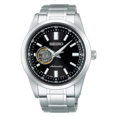 Imagem de Relógio mecânico masculino Seiko Selection, Mostrador: preto/caixa: prata, 1個, Modelo de coração aberto