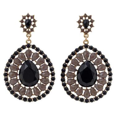 Imagem de Brinco Acrílico BC2967 - Akasaki, Dourado, Preto