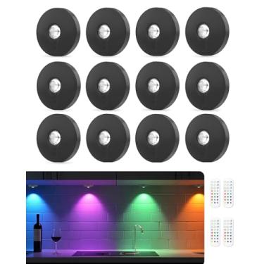 Imagem de Aokpsrt Luzes de disco RGB recarregáveis com controle remoto, luzes de pressão operadas por bateria de 1500 mAh, reguláveis e temporizadores, iluminação sob armário para armário, quarto, cozinha,