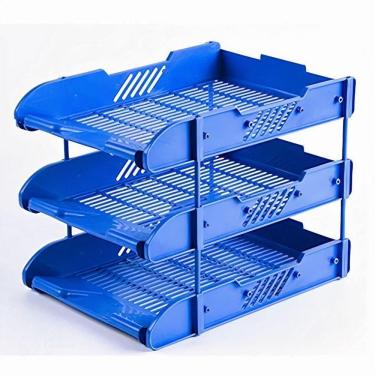 Imagem de Organizador De Escritório Triplo, Mesa Com Porta Documentos, 3 Bandejas Para Arquivos, Suporte Para Revistas, Caixa De C