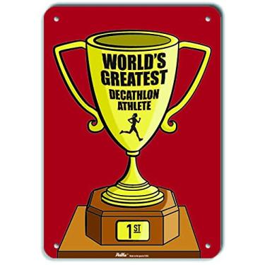 Imagem de PetKa Signs and Graphics PKWG-0285-NP_ Placa de plástico "World's Greatest Decathlon Athlete", 17,8 cm x 25,4 cm, vermelho troféu