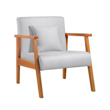 Imagem de Poltrona 01 Lugar Com Almofada Braço Madeira Milena - Due Decor, Linho