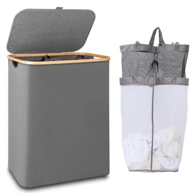 Imagem de Cesto de roupa suja ieGrow 150L com tampa e 2 bolsas internas removíve