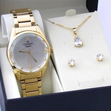Imagem de Kit Relógio Champion Feminino CN25547B com Colar e Brincos