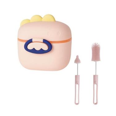 Imagem de Kit Bebê 4pçs Dosador Divisória Leite Pó Escovinha Silicone Recipiente