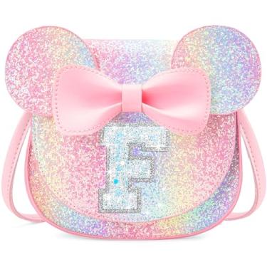 Imagem de OYLOLA Presentes de aniversário para meninas de 2, 3, 4, 5, 6, 7 e 8 anos, bolsa infantil com inicial para meninas, presentes para meninas, Colorido, F