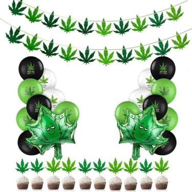 Imagem de YaYuanSun Decorações Para Festa De Aniversário Com Tema Maconha, Folhas Verdes, Balões, Toppers Bolo 420