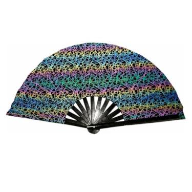 Imagem de Heavyoff Grande ventilador de rave UV brilho dobrável linha pop ventilador de dança dobrável ventilador de barulho portátil para festival festa de casamento decoração de desempenho, reflexivo A