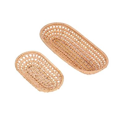 Imagem de Eujgoov Cesto de Pão Cestas Artesanais de Cestas de Armazenamento de Vime 2pcs de Pão para Decoração de Festas de Jantar de Cozinha Com Material de Tecido Vietnamita de Rattan