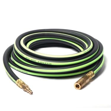 Imagem de SYEENIFY Mangueira de ar 1,9 cm x 7,6 m, resistente, leve, resistente a dobras, mangueira híbrida para compressor de ar flexível para todos os climas com acoplador e plugue de latão rápido industrial
