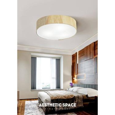 Imagem de Plafon Luminária de teto decorativa para casa, MD-3076 nórdicas em tecido e madeira 3 lâmpadas com difusor em poliestireno