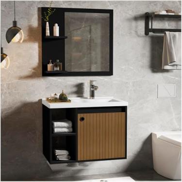 Imagem de CONJUNTO GABINETE COM ESPELHEIRA E CUBA PARA BANHEIRO 60CM ADONIS PRETO/RIPADO - Loja Inova BR