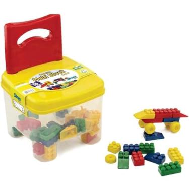 Imagem de Cadeira Infantil Com Blocos de Montar 50 Peças Educativa Coloridas Brinquedo de Construção Educativo