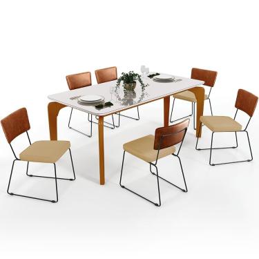 Imagem de Mesa Capri 160 Off White E 6 Cadeiras B05 Camel Bege Escuro