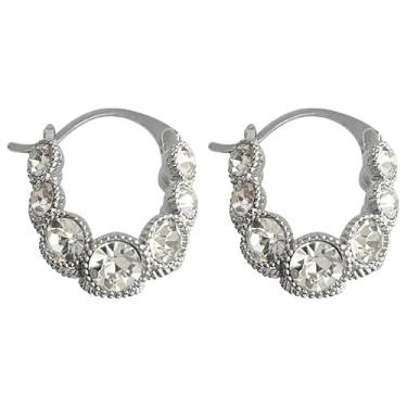 Imagem de DIAMANTIO Brincos de argola de prata inspirados no vintage com zircônia cúbica e cristais transparentes – Brincos de argola pequenos redondos banhados a ouro 18 K para mulheres, joias elegantes para