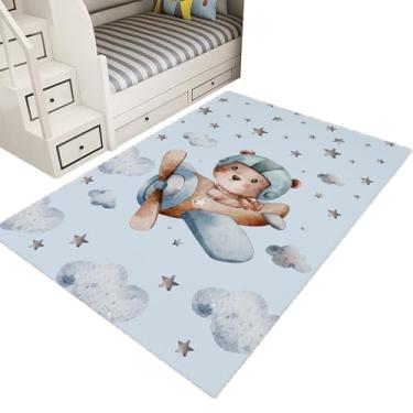 Imagem de Tapete Infantil Estampado 1,00 x 1,35 Decorativo Antiderrapante (Urso Aviador)