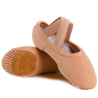 Imagem de Sapatilhas de balé para meninas, sapatilhas de balé de lona elástica para crianças pequenas/grandes, sola de couro dividido, sapatos de bailarina de areia, Areia de 2 camadas, 31-31.5