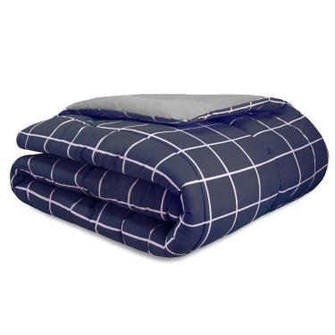 Imagem de Capa Duvet Para Edredom Casal Queen Essencialle Com Ziper 1 Peça - Grid Marinho