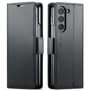 Imagem de Capa para Galaxy Z Fold6, carteira magnética de couro sintético durável com porta-cartões e capa à prova de choque (para Galaxy Z Fold6/preto)