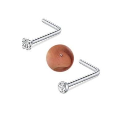 Imagem de MODRSA Piercing de nariz de titânio 20 g em forma de L grau implante titânio piercing de nariz prata calibre 20 pequeno hipoalergênico aço cirúrgico joia de narina 3 mm