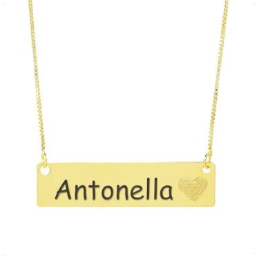 Imagem de Colar Chapinha Coração Gravação Personalizada Nome Antonella Banhado Ouro 18K - 999006238