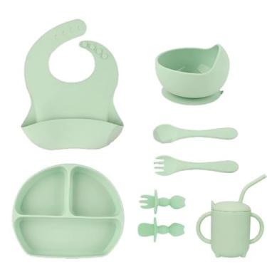 Imagem de Kit Alimentação Bebê, Introdução Alimentar, 6 Peças em Silicone, Seguro, Sem Pontas, Com Ventosa, Livre de BPA, Antibacteriano, Atóxico, Qualidade Premium (Verde)