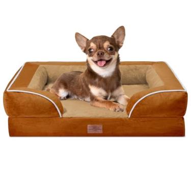 Imagem de Comfort Expression Cama para cães pequenos, impermeável, com espuma ortopédica, sofá-cama confortável para animais de estimação com capa removível lavável e parte inferior antiderrapante (PP, caramelo