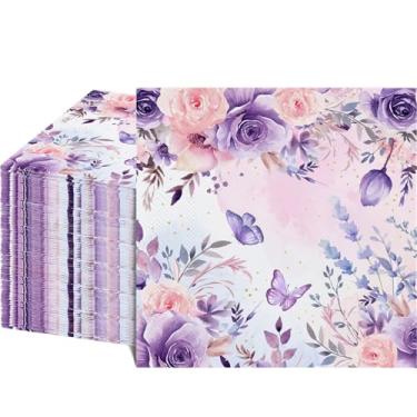 Imagem de Guardanapos de papel florais, 80 peças, borboleta, borboleta, descartáveis, guardanapos decorativos para casamento na primavera, festa de aniversário, guardanapo de almoço, chá de panela, guardanapo