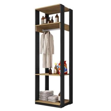 Imagem de Guarda Roupa Closet Com Prateleiras Titan Preto/Freijó - Fdecor