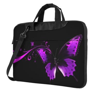Imagem de Capa de laptop borboleta roxa e preta à prova de choque capa protetora para notebook bolsa portátil para laptop bolsa à prova d'água, Preto, 14 inch