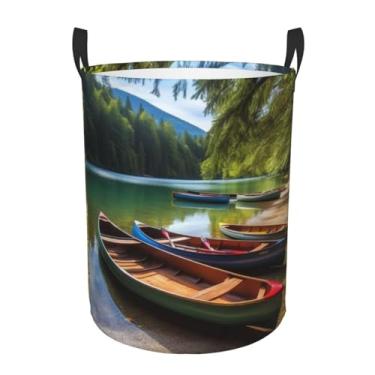 Imagem de Lago com barcos, canoas, parque, cesto de lavanderia, dobrável, impermeável, cesto de armazenamento de roupas com alças, pano Oxford, organizador de brinquedos, cesta para banheiro, lavanderia, quarto