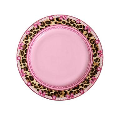 Imagem de Prato plano ocidental de cerâmica minimalista estilo europeu rosa fresco e adorável - placa plana de renda leopardo de 20 cm