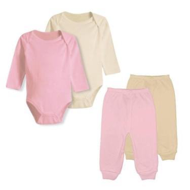 Imagem de Kit Bebê 4 Pç Body Longo Liso ou Estampado e Mijão Unissex - Koala Bab