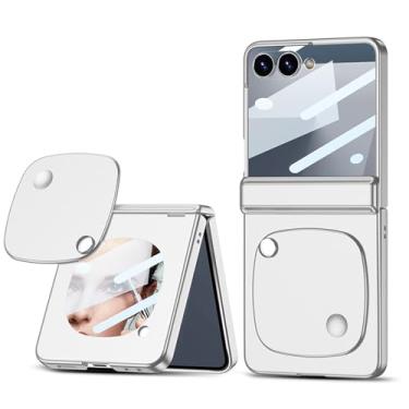 Imagem de LTLMYDAM Capa elegante para Samsung Galaxy Z Flip 7, capa deslizante criativa com aba espelhada, protetor de tela de vidro temperado, capa fina, branca, flip 7