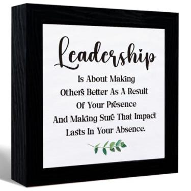 Imagem de Inspirational Quotes Leadership Is About Making Others Better Sign Desk Decor, Motivational Canvas Frame Table Sign For Home Office Shelf Desk Decor, Gifts For Coworkers Women Men