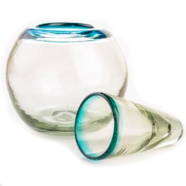 Imagem de MEXTEQUIL - Conjunto autêntico de copos de dose de tequila mexicana - 59 g, sem chumbo, feito à mão - lembrancinha de casamento e festa (aro aqua)