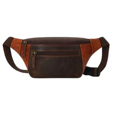 Imagem de Pochete de couro, bolsa transversal (25 x 15 x 5 cm), bolsa tiracolo mãos livres com alças ajustáveis, Duas cores, 10 x 6 x 2 Inches, Pochete Corss bolsa para corpo de duas cores