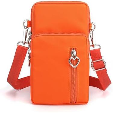 Imagem de Kkauuope Bolsa tiracolo pequena para mulheres, bolsa de ombro de nylon durável de grande capacidade com entrada embutida para fone de ouvido, Laranja