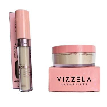 Imagem de Kit Vizzela Corretivo Satin Cor1+ Pó Facial Satin Powder