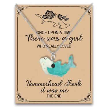 Imagem de MAOFAED Colar de tubarão com cabeça de martelo, joia de tubarão martelo, presente de vida marinha, presente de criaturas oceânicas (onceHammerheadNe)