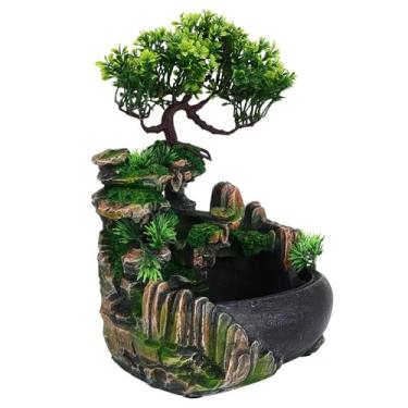 Imagem de Xixian Desktop Fountain Waterfall Humidificador, Atomizing Desk Escultura Com árvores e Rockeries, Perfeito para Decoração Home Office, Inclui Base de Luz, Recomendado para Decoração de (Plugue da